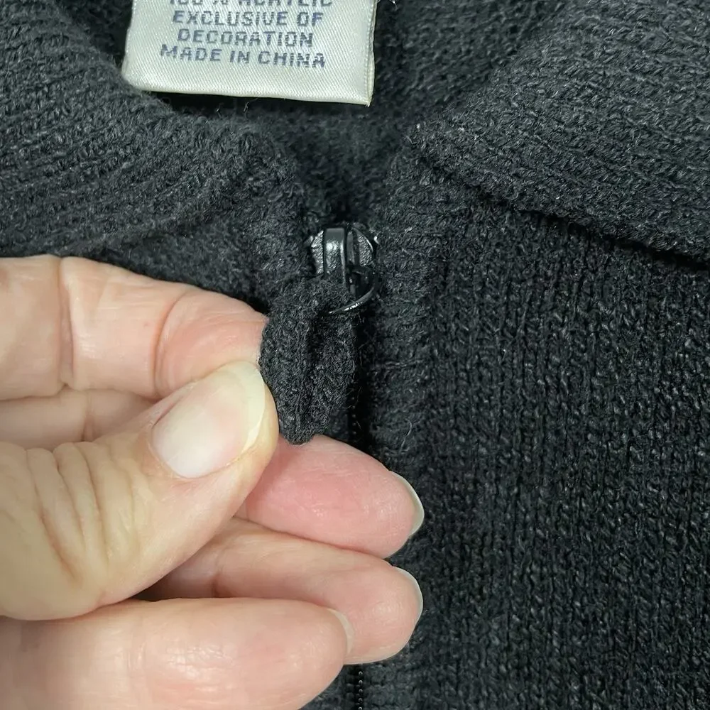VTG Allison Daley Beaded Cat Sweater Size PL Black Full Zip Cardigan Fun Classic - Picture 14 of 16